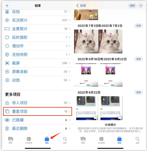 海南苹果手机维修分享iOS 16 中相册重复项目功能使用方法 