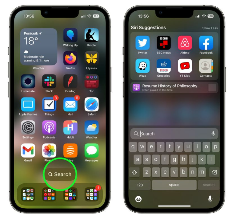 海南苹果手机维修分享升级到 iOS 16 后，如何删除主屏幕上的搜索按钮 